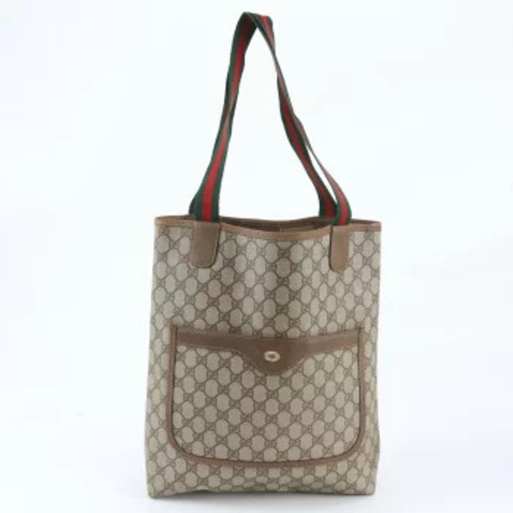 Gucci GG Supreme Sherry Shoulder Tote Bag Canvas Leather Brown